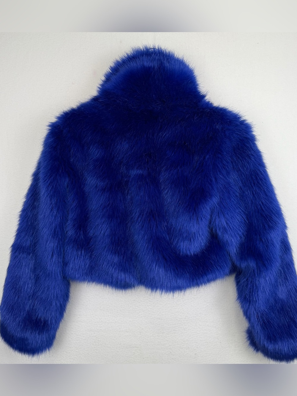 Fashion Nova Royal Blue Faux Fur Cropped Jacket Size Small Open Front - Picture 2 of 12